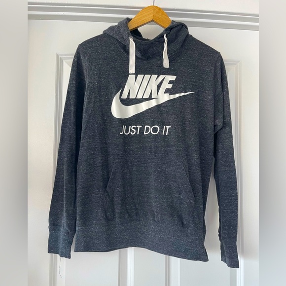 Nike Lightweight Funnel Neck Just Do It Hoodie Dark Grey L - Picture 1 of 5